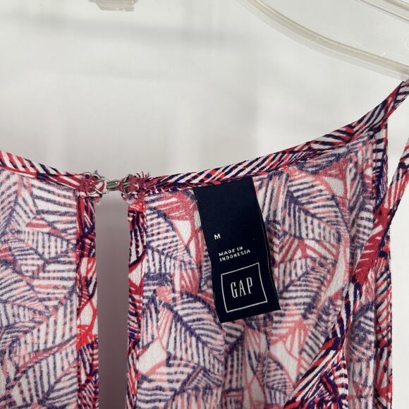 Gap Halter Romper Tropical Leaf Print Pink Purple Drawstring Pockets Size M - Picture 9 of 10